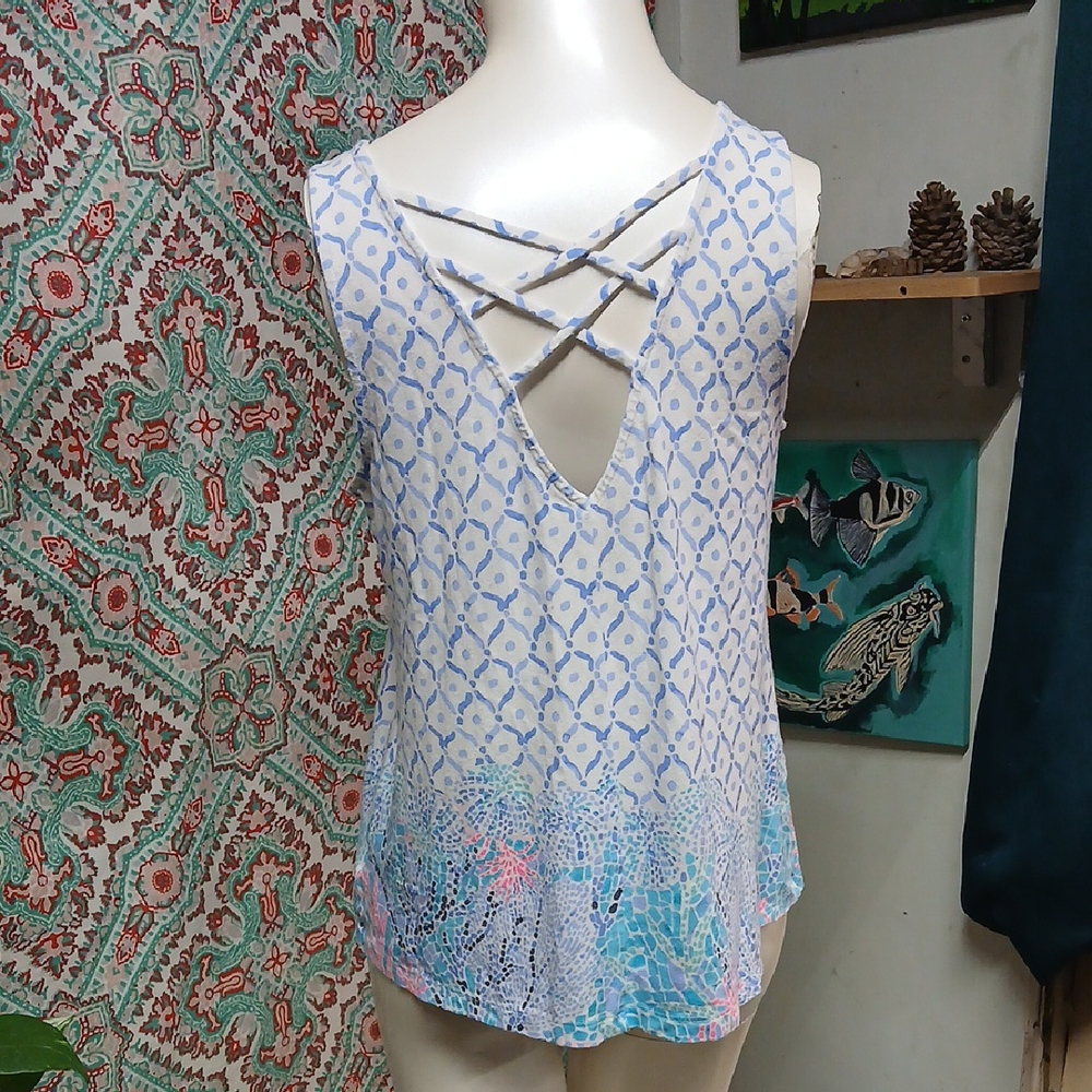 Lilly Pulitzer Kristen Sea La Vie Geometric Tank Top, Size S - Picture 3 of 9